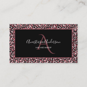 Girly Roos Gold Leopard Spots Chic Black Monogram Visitekaartje