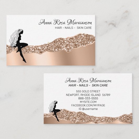 *~* Girly Roos Gold Long Hair Goddess Beauty Visitekaartje (Voorkant / Achterkant)