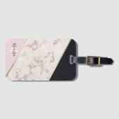 Girly Roos Gold Marble Abstract Monogram Bagagelabel (Voorkant (horizontaal))