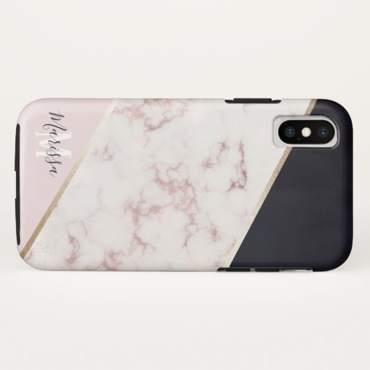 Girly Roos Gold Marble Abstract Monogram Case-Mate iPhone Case (Achterkant (horizontaal))