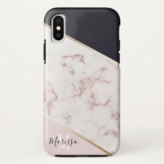 Girly Roos Gold Marble Abstract Monogram Case-Mate iPhone Case (Achterkant)