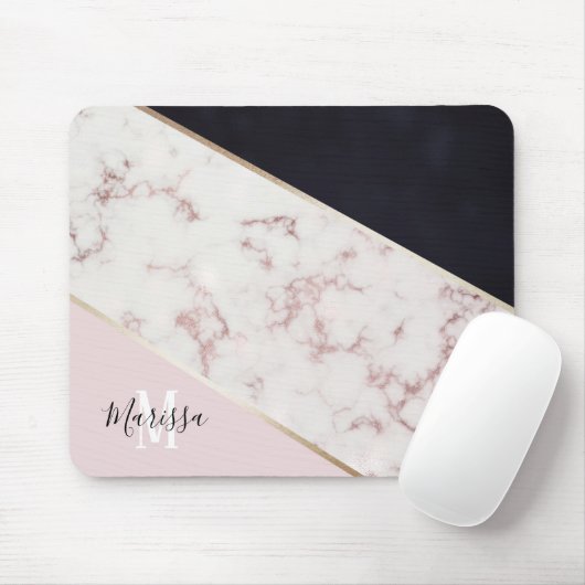 Girly Roos Gold Marble Abstract Monogram Muismat (Met muis)