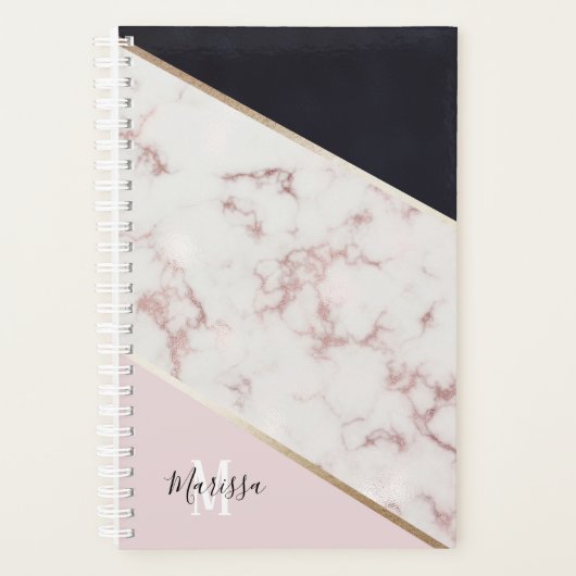 Girly Roos Gold Marble Abstract Monogram Planner (Voorkant)