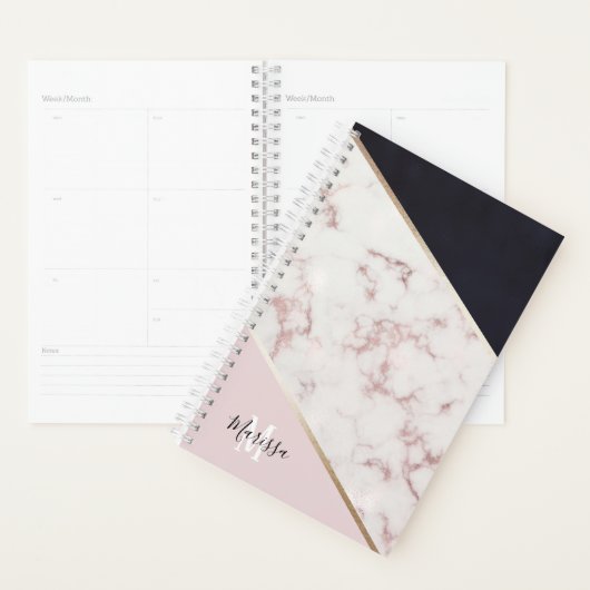 Girly Roos Gold Marble Abstract Monogram Planner (Display)