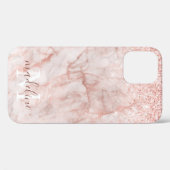 Girly Roos Gold Marble Glitter Monogramname Case-Mate iPhone Case (Achterkant (horizontaal))