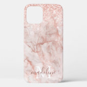 Girly Roos Gold Marble Glitter Monogramname Case-Mate iPhone Case (Achterkant)