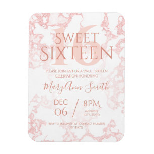 Girly Roos Gold Marble Glitter Sweet Sixteen Magneet