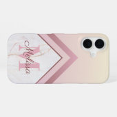 Girly Roos Gold Monogram Geometric Marble iPhone 16 Hoesje (Achterkant horizontaal)