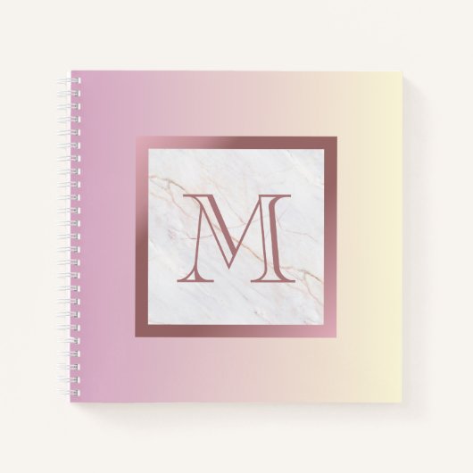 Girly Roos Gold Monogram Marble Pink Ombre Notitieboek (Voorkant)