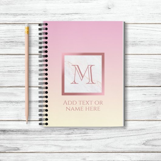 Girly Roos Gold Monogram Marble Pink Vanilla Ombre Notitieboek