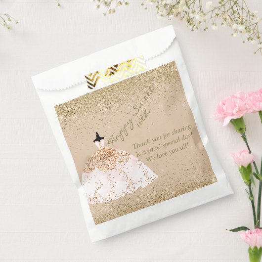 Girly Roos Gold Persoonlijk Sweet 16th Birthday Bedankzakje (Gezegeld)