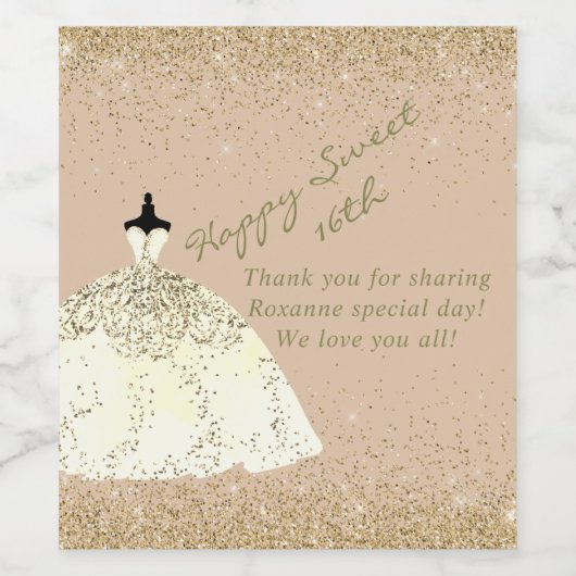Girly Roos Gold Persoonlijk Sweet 16th Birthday Wijn Etiket (Enkel label)
