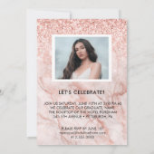 Girly Roos Gold Photo Graduation Party Invitation Aankondiging (Achterkant)