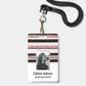 Girly Roos Gold Pink Black Glitter Stripes Patroon Badge (Front with Lanyard)