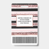 Girly Roos Gold Pink Black Glitter Stripes Patroon Badge (Back)
