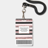 Girly Roos Gold Pink Black Glitter Stripes Patroon Badge (Back with Lanyard)