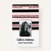 Girly Roos Gold Pink Black Glitter Stripes Patroon Badge (Voorkant)