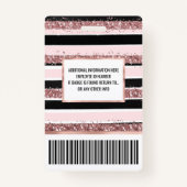 Girly Roos Gold Pink Black Glitter Stripes Patroon Badge (Achterkant)