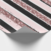 Girly Roos Gold Pink Black Glitter Stripes Patroon Cadeaupapier (Hoek)