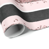 Girly Roos Gold Pink Black Glitter Stripes Patroon Cadeaupapier (Rol Hoek)