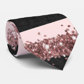 Girly Roos Gold Pink Black Glitter Stripes Patroon Stropdas (Opgerold)