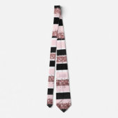 Girly Roos Gold Pink Black Glitter Stripes Patroon Stropdas (Achterkant)