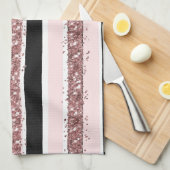 Girly Roos Gold Pink Black Glitter Stripes Patroon Theedoek (Quarter Fold)
