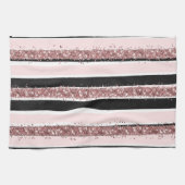 Girly Roos Gold Pink Black Glitter Stripes Patroon Theedoek (Horizontaal)