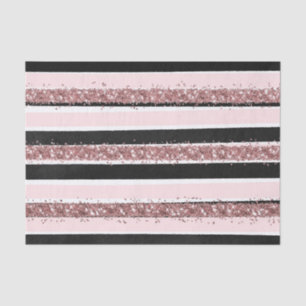 Girly Roos Gold Pink Black Glitter Stripes Patroon Tissuepapier