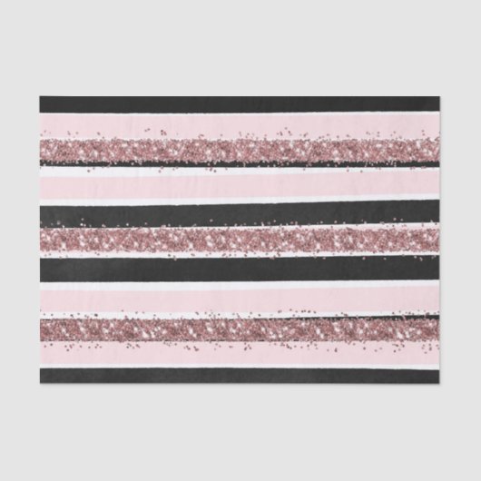 Girly Roos Gold Pink Black Glitter Stripes Patroon Tissuepapier (Voorkant)