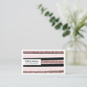Girly Roos Gold Pink Black Glitter Stripes Patroon Visitekaartje (Staand voorkant)