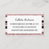 Girly Roos Gold Pink Black Glitter Stripes Patroon Visitekaartje (Achterkant)