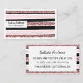 Girly Roos Gold Pink Black Glitter Stripes Patroon Visitekaartje (Voorkant / Achterkant)