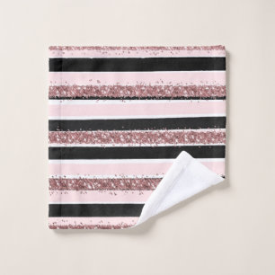 Girly Roos Gold Pink Black Glitter Stripes Patroon Washandje