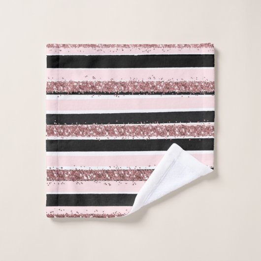 Girly Roos Gold Pink Black Glitter Stripes Patroon Washandje (Wasdoekje)