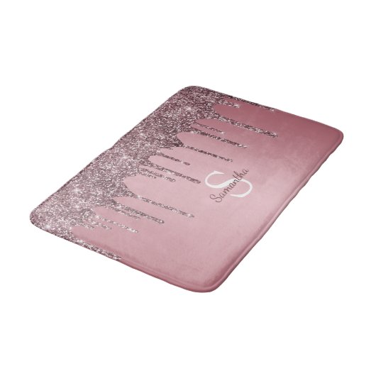 Girly Roos Gold Pink Glitter Drip Sparkle Monogram Badmat (Gekanteld)