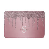 Girly Roos Gold Pink Glitter Drip Sparkle Monogram Badmat (Voorkant)