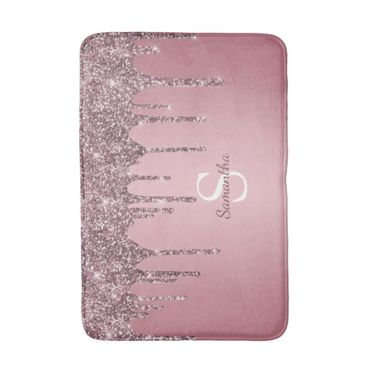 Girly Roos Gold Pink Glitter Drip Sparkle Monogram Badmat (Voorkant Verticaal)