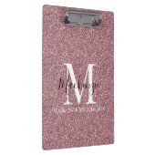 Girly Roos Gold Pink Glitter Monogram Naam Klembord (Rechts)