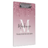 Girly Roos Gold Pink Glitter Monogram Naam Klembord (Rechts)