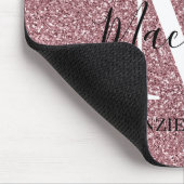 Girly Roos Gold Pink Glitter Monogram Naam Muismat (Hoek)