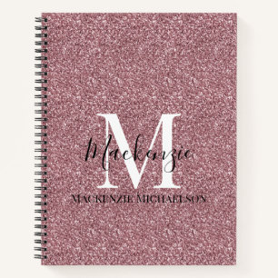 Girly Roos Gold Pink Glitter Monogram Naam Notitieboek