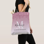 Girly Roos Gold Pink Glitter Monogram Naam Tote Bag (Dichtbij)