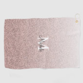 Girly Roos Gold Pink Glitter Monogram Script Golfhanddoek (Horizontaal)