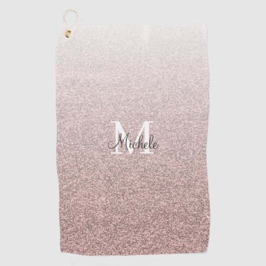 Girly Roos Gold Pink Glitter Monogram Script Golfhanddoek (Voorkant)