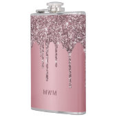 Girly Roos Gold Pink Glitter Sparkle Drip Monogram Heupfles (Links)