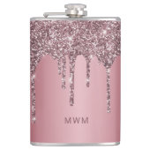 Girly Roos Gold Pink Glitter Sparkle Drip Monogram Heupfles (Voorkant)