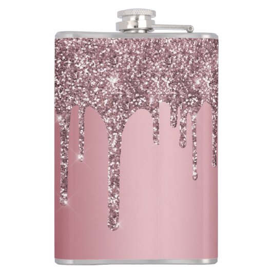 Girly Roos Gold Pink Glitter Sparkle Drip Monogram Heupfles (Achterkant)