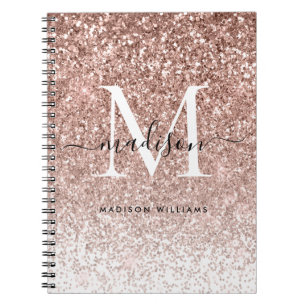 Girly Roos Gold Pink Glitter Sparkle Monogram Notitieboek