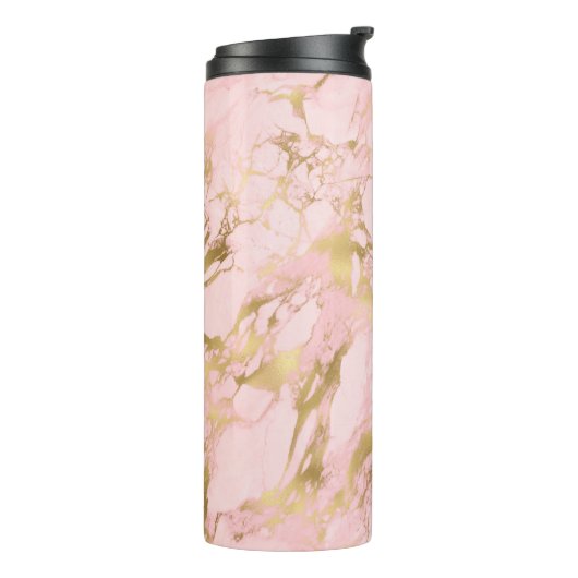 Girly Roos Gold Pink Marble Glitter Thermosbeker (Gedraaid links)